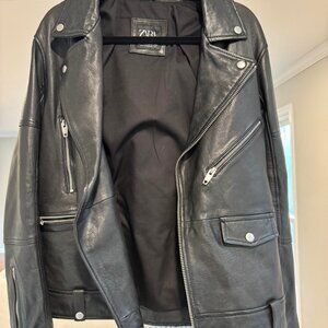 Zara Genuine Leather Moto Jacket | Black | Women’s Medium